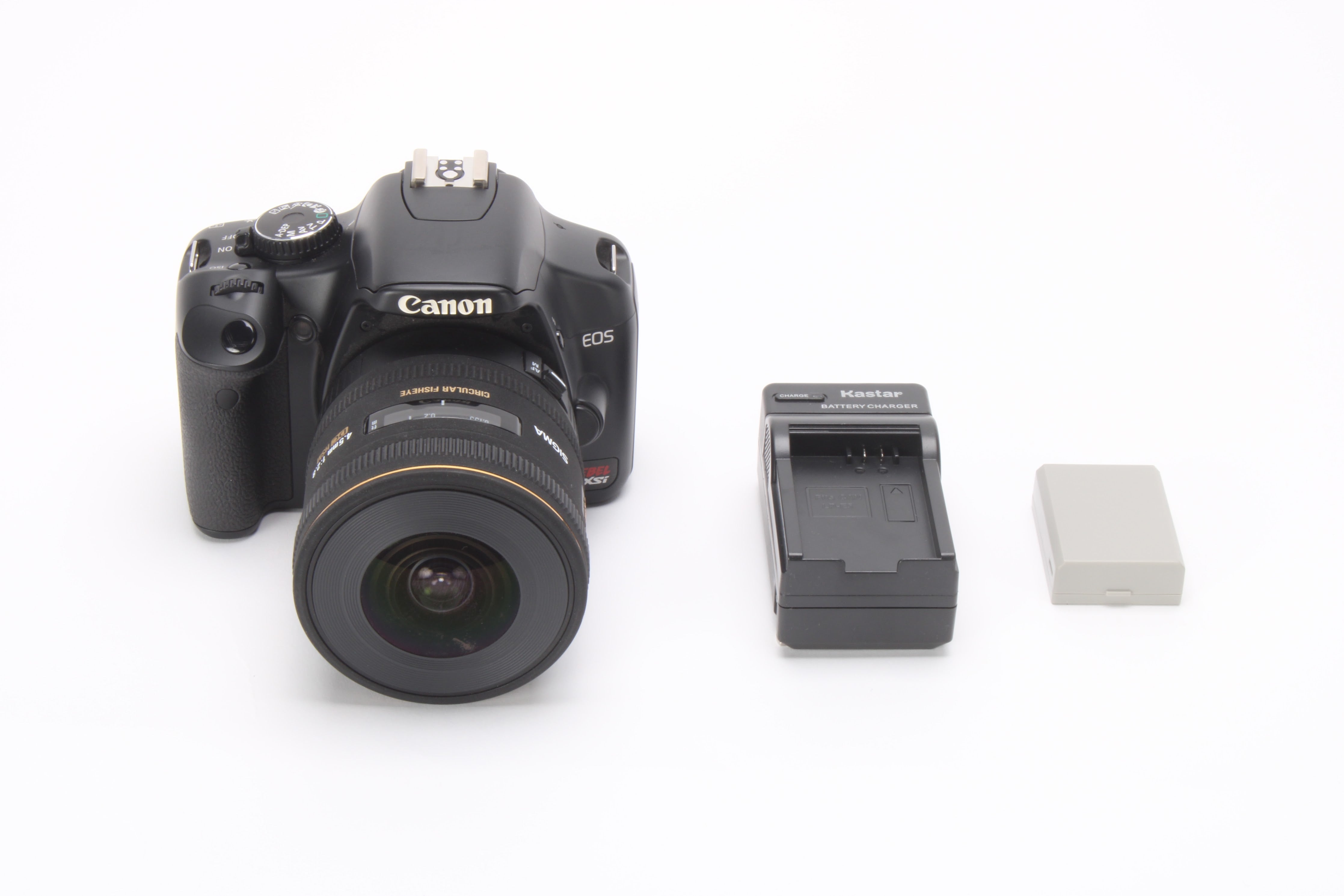 Canon Rebel XSi DSLR Camera W/ Battery & Sigma 4.5mm f/2.8 Circular Fi ...