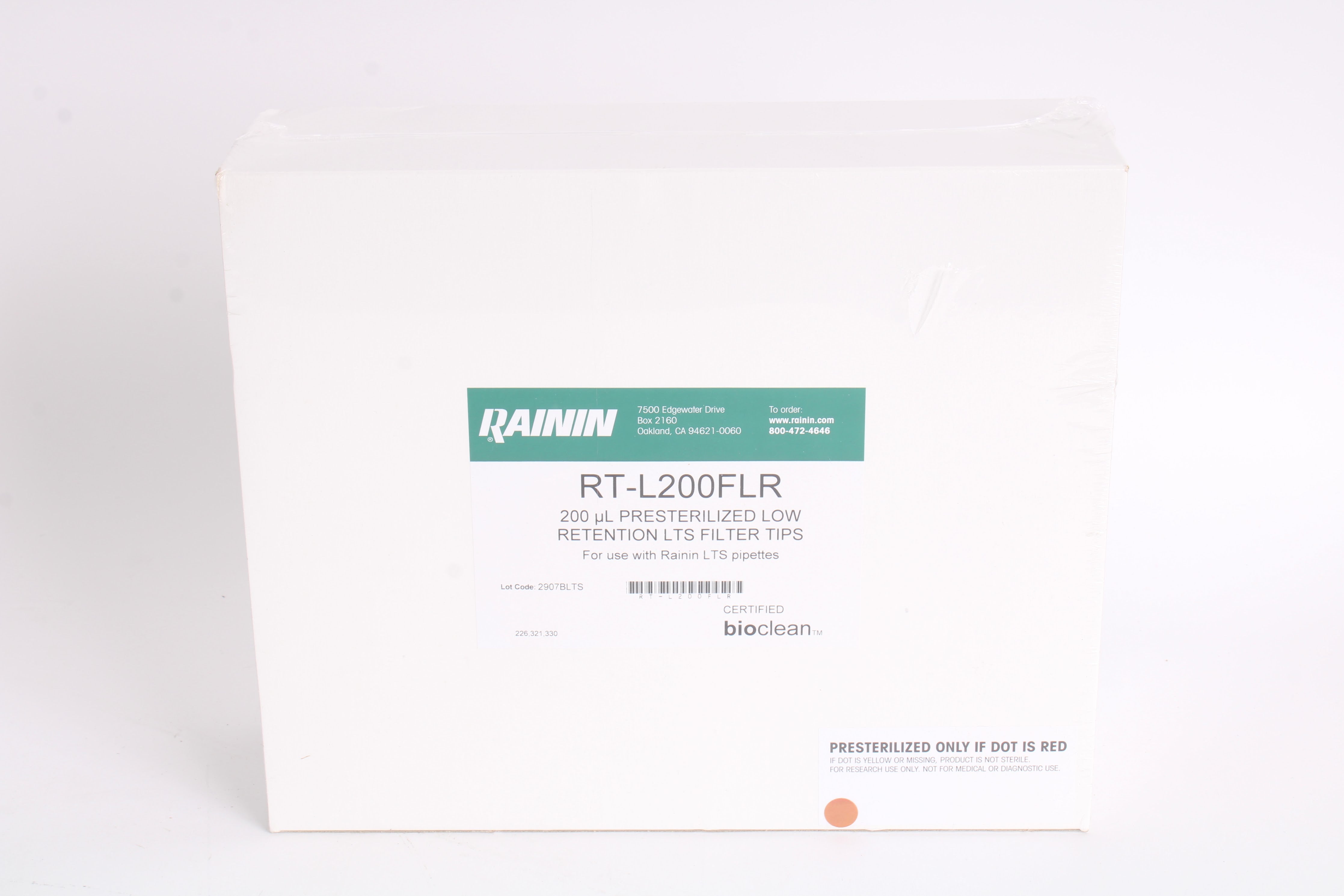 Rainin RTL200FLR 200uL Presterilized Low Retention LTS Filter 96 Tips