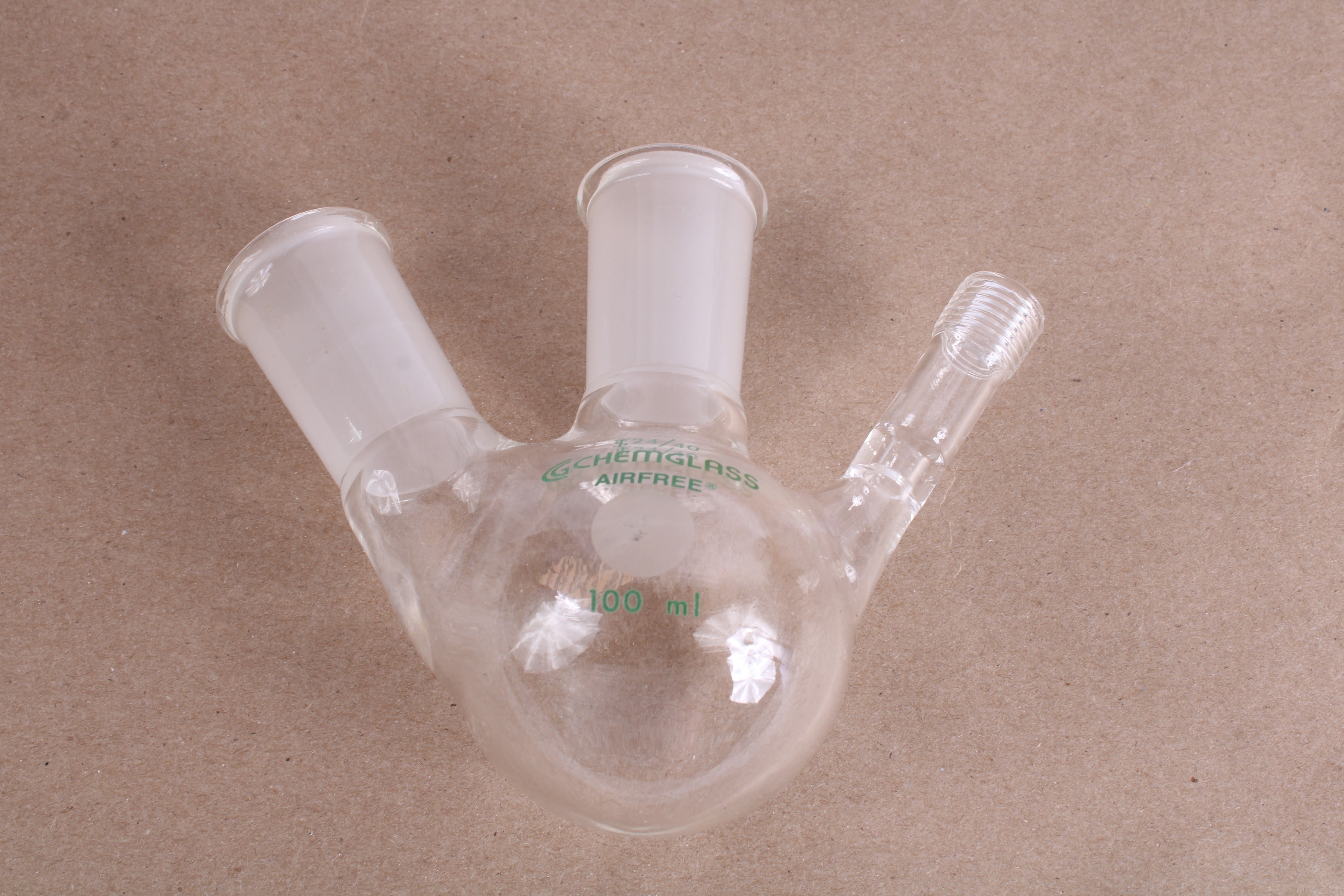Chemglass 100mL 2Neck Flask, 24/40 Joint Size, Airfree, Schlenk AF05