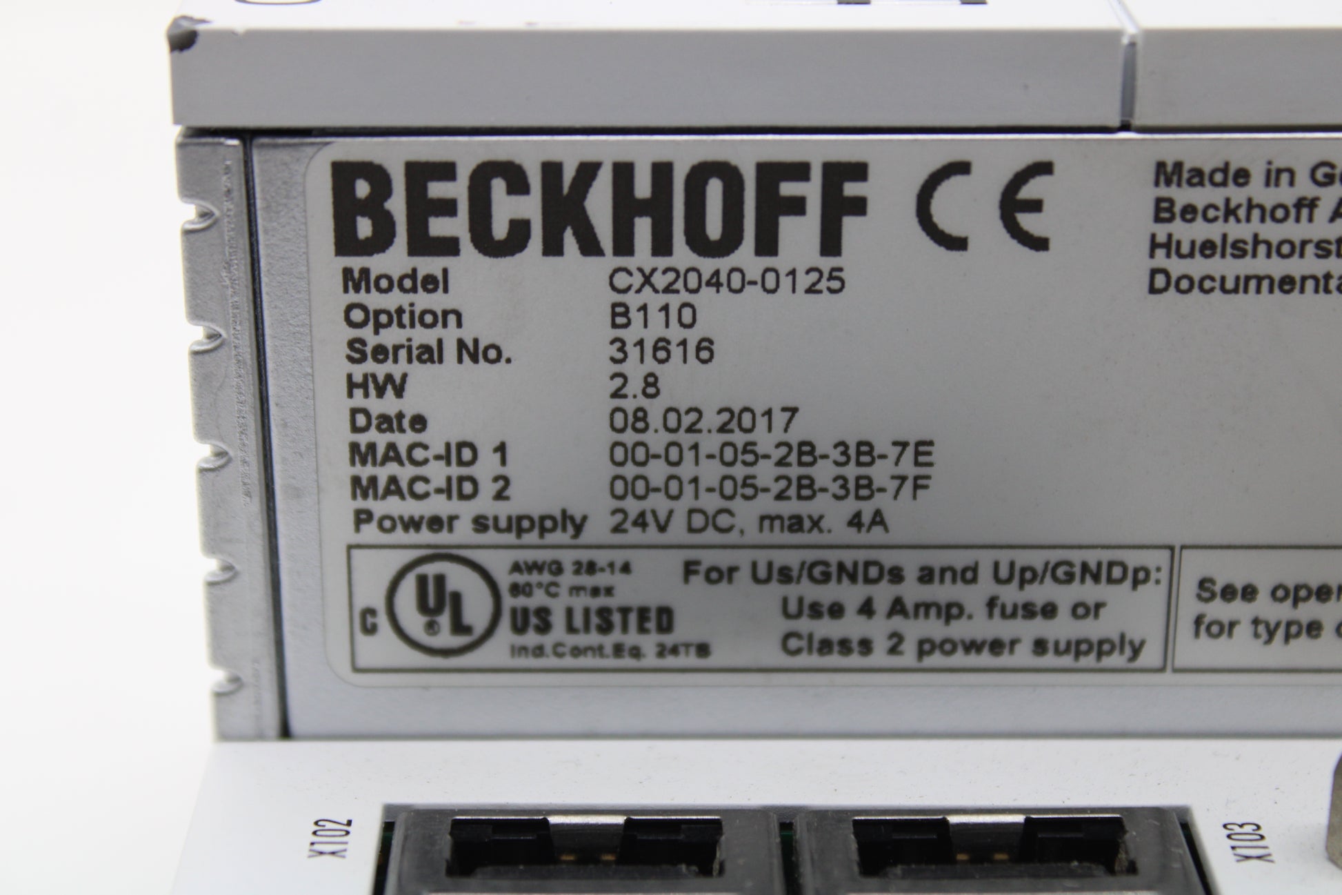 Beckhoff CX2040-0125 CPU Module With CX2500-0060 Ethernet Module – NTC Tech