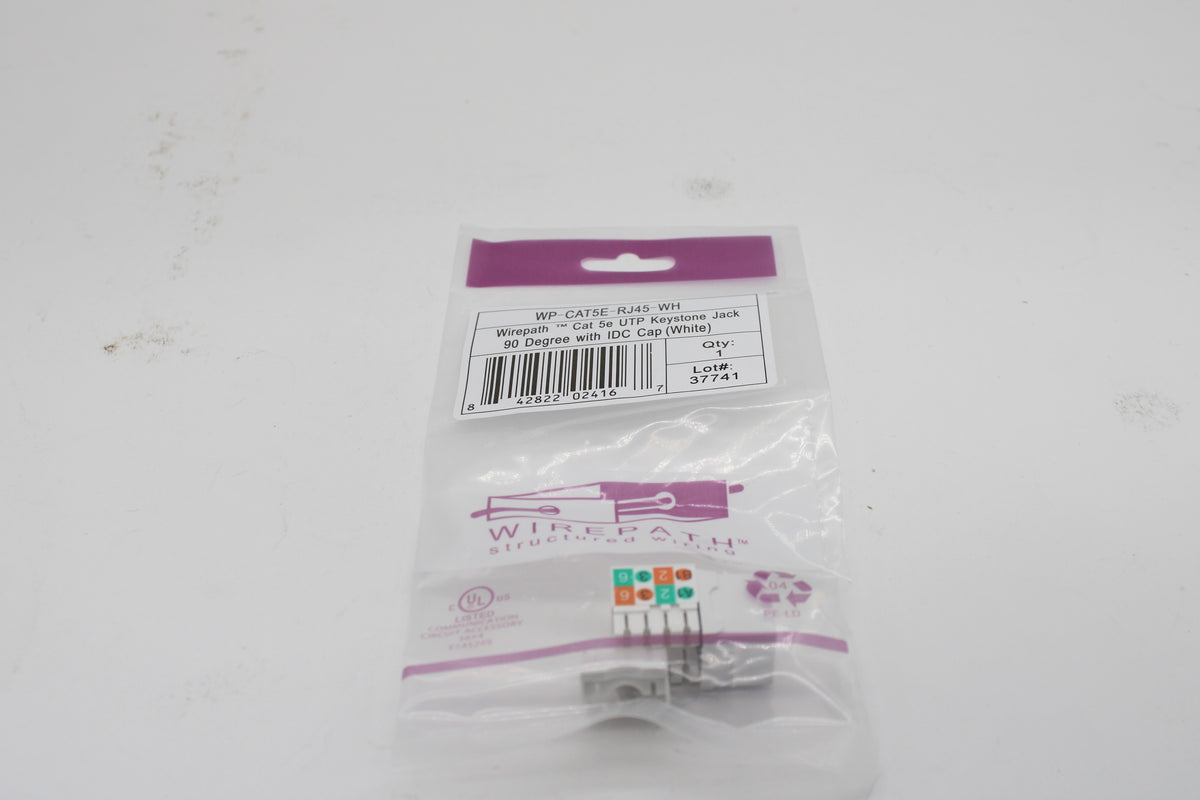 Wire Path Key Wirepath WP-CAT5E-RJ45-WH Cat 5e RJ45 UTP Keystone Insert - 90 Degree ...