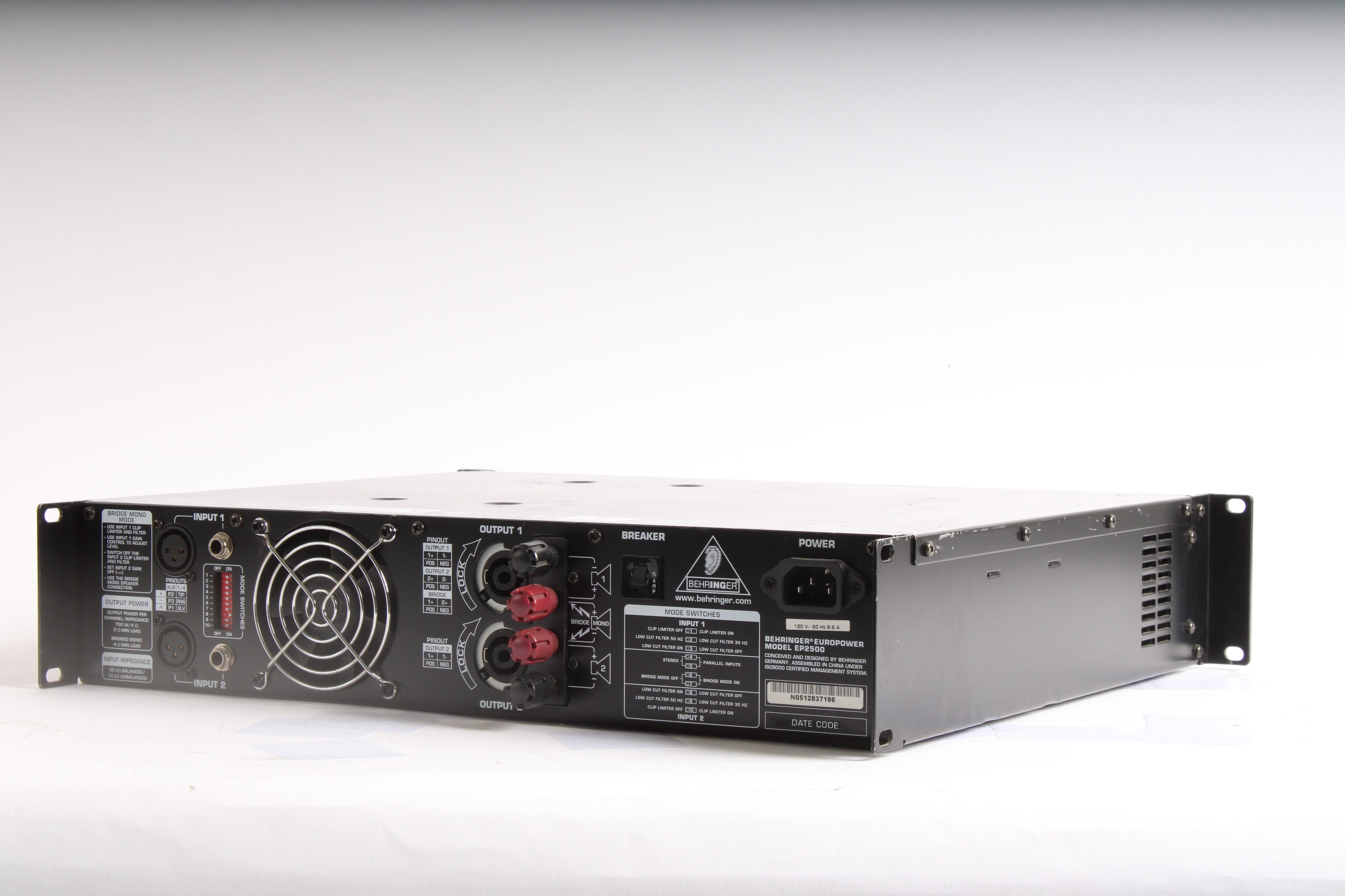 Behringer EP2500 Power Amplifier 2-Channel Rackmount 450W Per