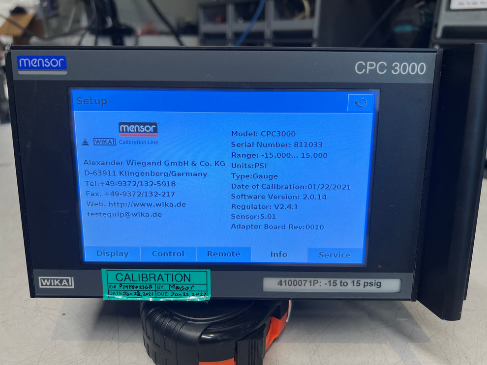 Mensor CPC3000 Pressure Controller Range: -15 to 15 PSI – NTC Tech
