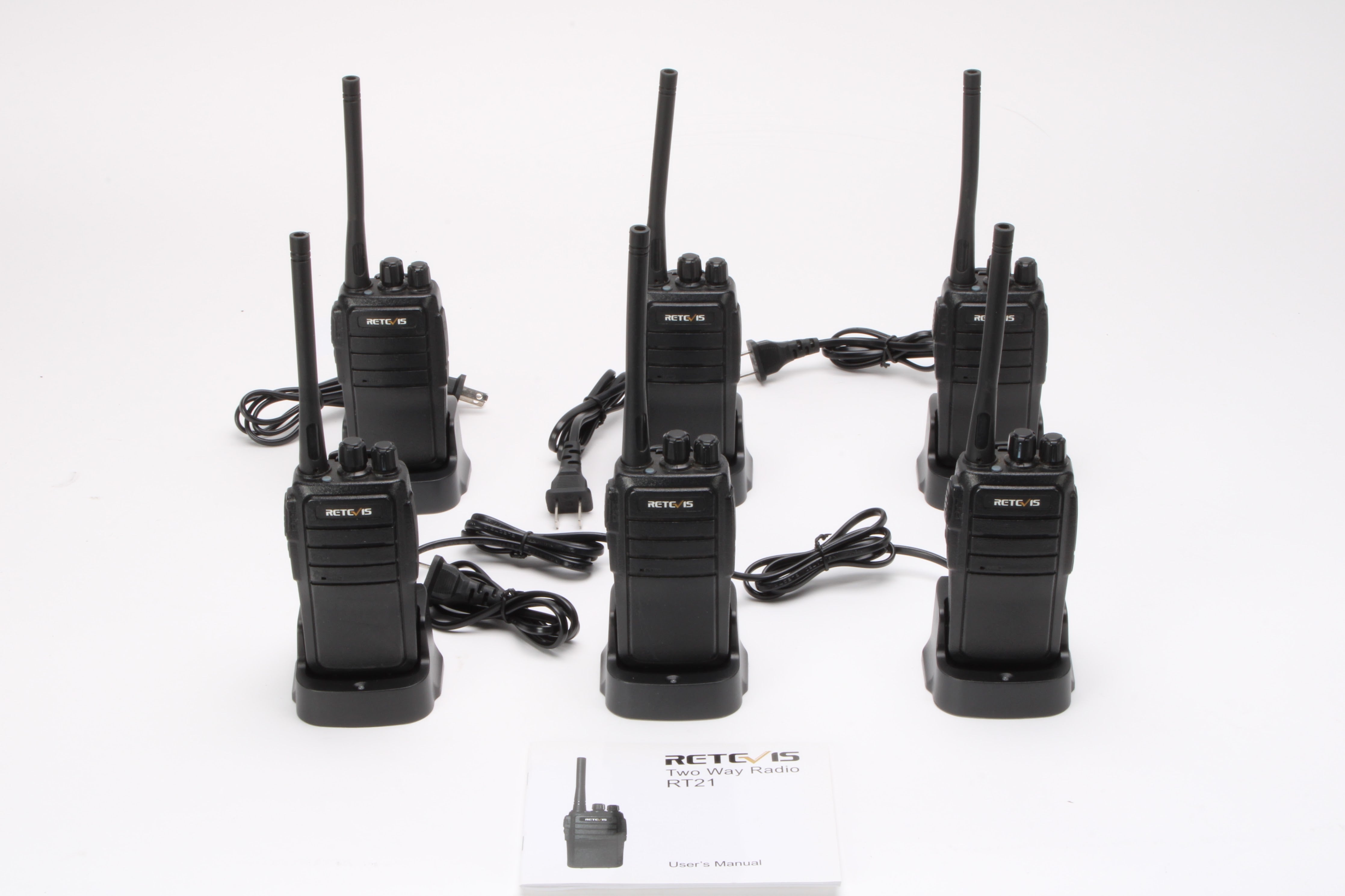 Retevis RT21 Two-Way Radio Lot of 6 With Charging Base, Belt Clips, an ...