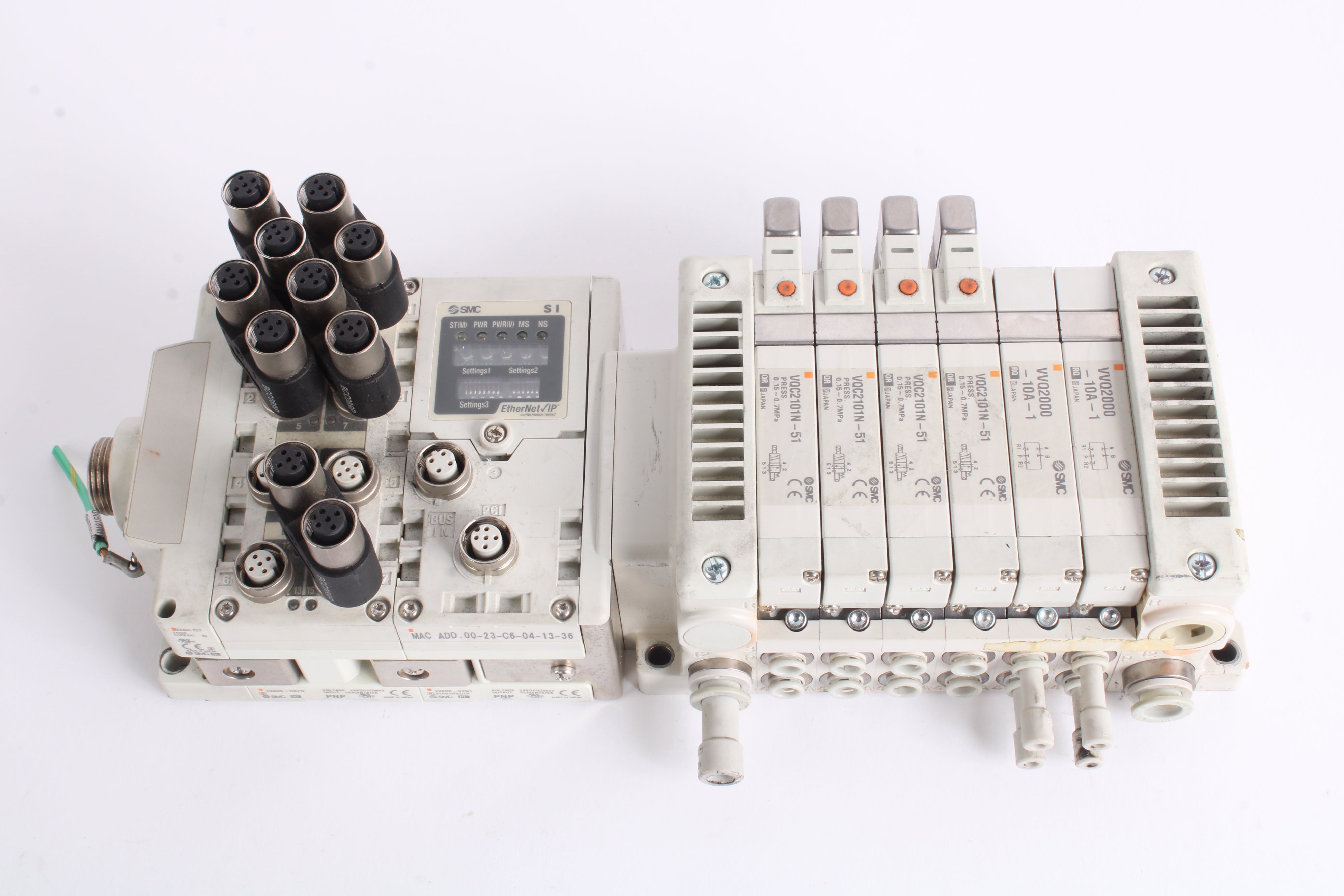 SMC EX600-SEN1 EtherNet/IP w/ 1x: EX600-DXPD 4x: VQC2101N-51 2x: VVQ20 ...