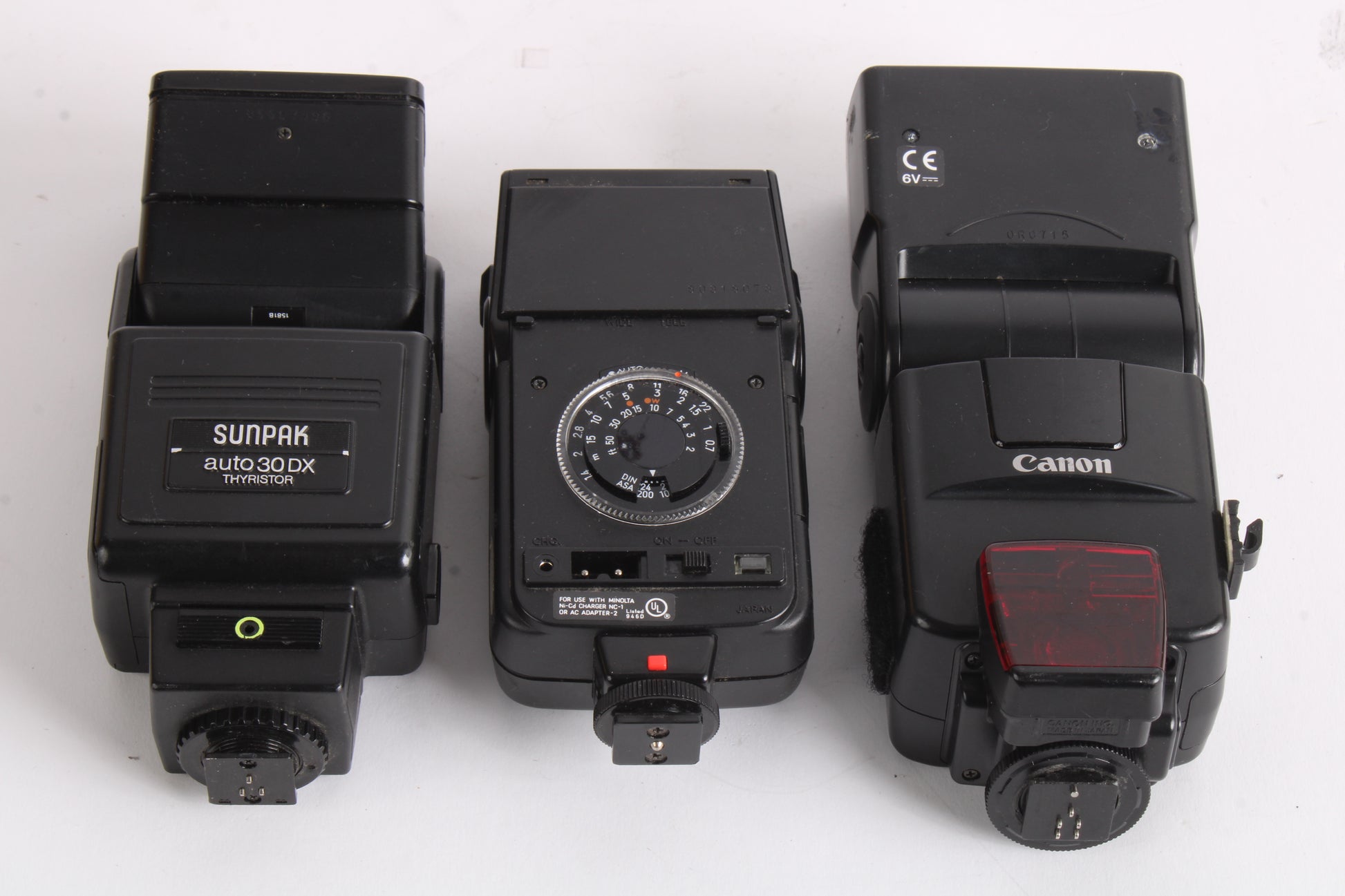 Sunpak auto 30 DX Thyristor MX-2D Flash, Minolta Auto 28 Flash Canon 5 ...