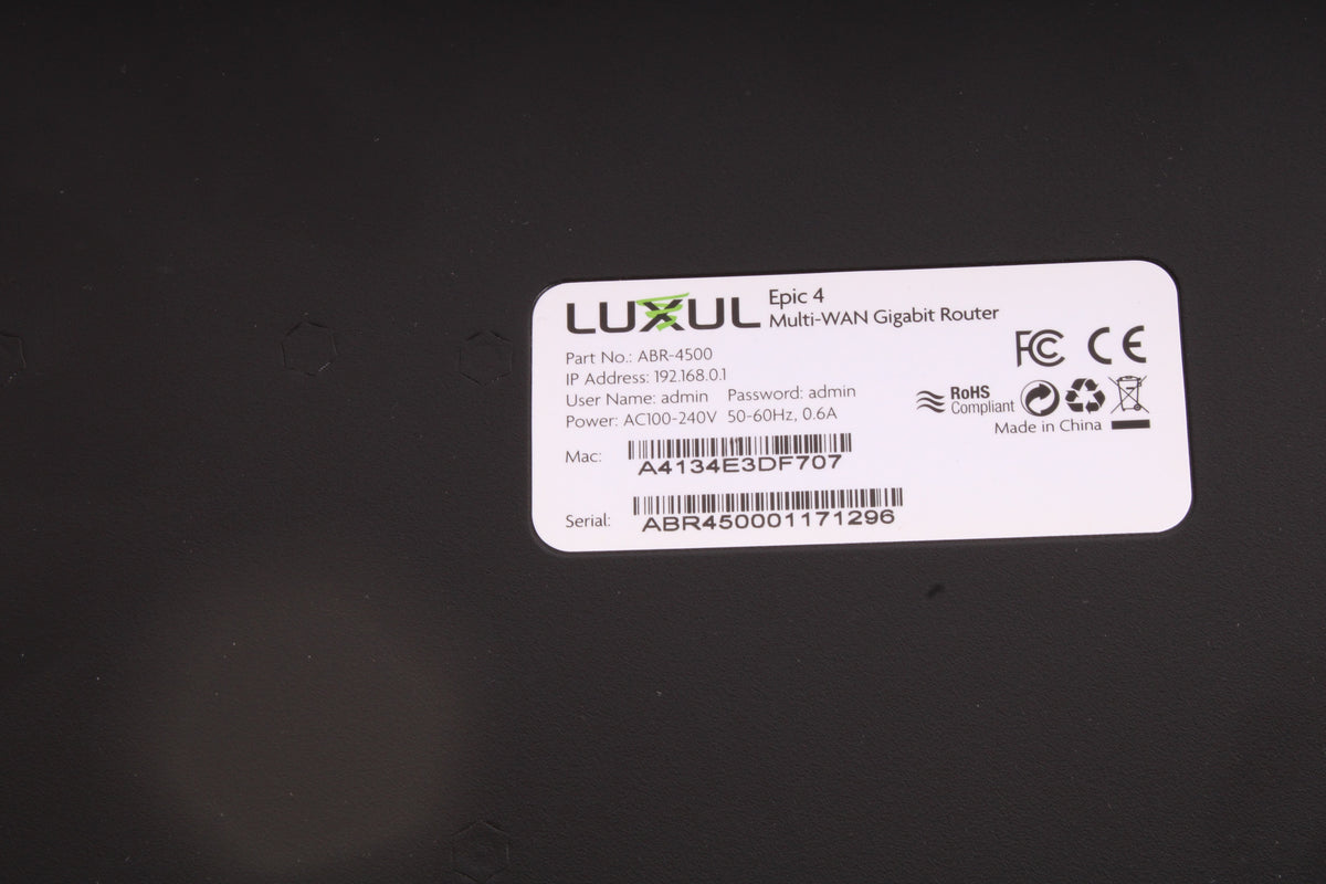Epic Internet Router Luxul ABR-4500 Epic 4 Multi-WAN Gigabit Router With Rack Ears – NTC Tech