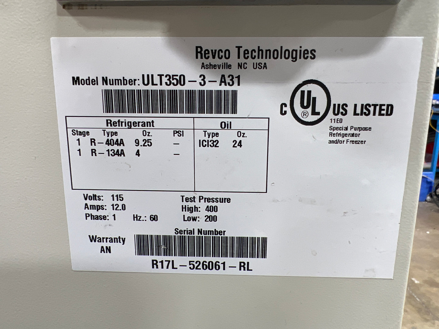 Thermo Scientific Revco Technologies ULT3503A31 40C Freezer NTC Tech