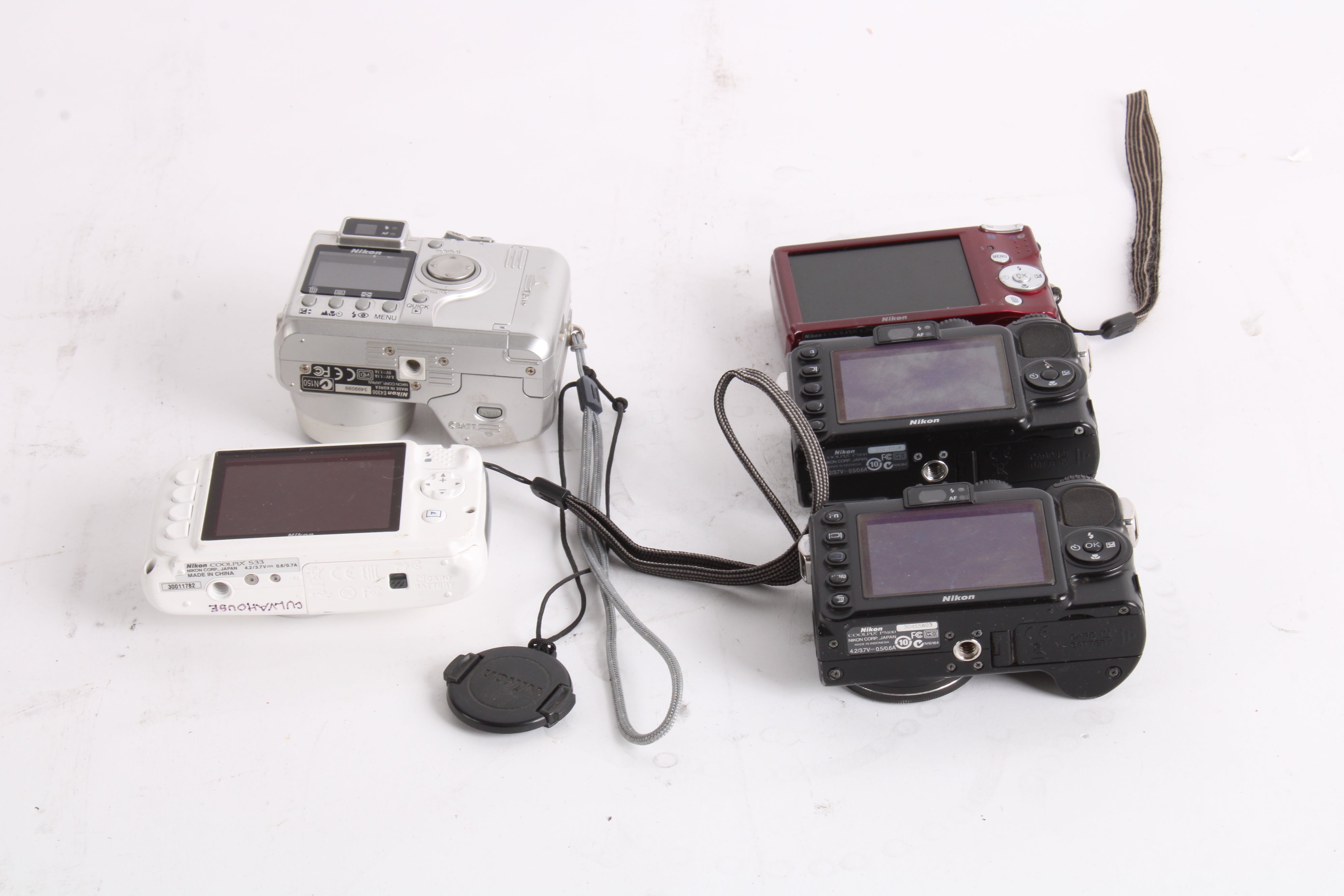 Nikon Coolpix S33, Coolpix L20, 2x Coolpix P5100, E4300 Cameras