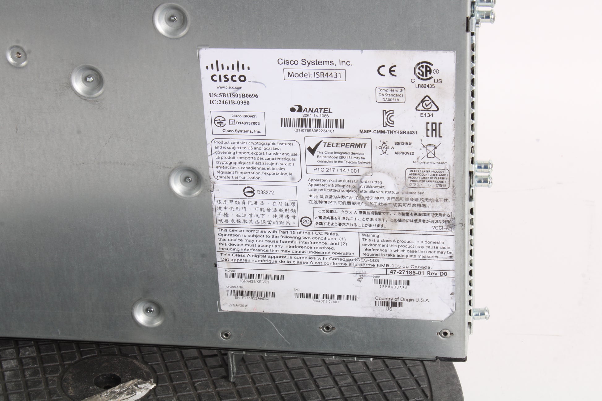 Cisco ISR4431/K9 Integrated Services Router W/ 2x PWR-4430-AC & 3x NIM ...