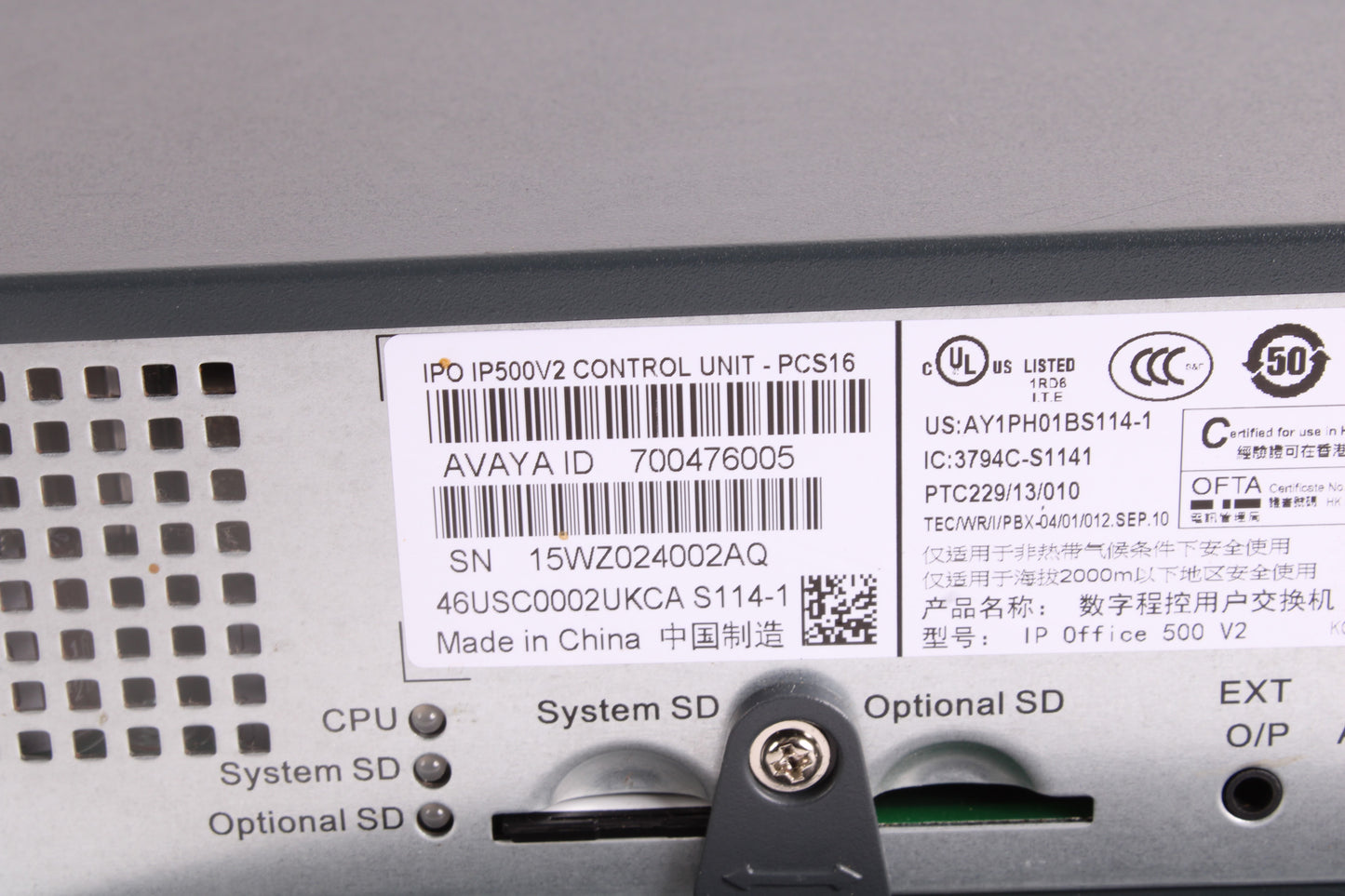 Avaya IP500 V2 Control Unit W/ 2x Combination Card W/ Analog 4u Trunk