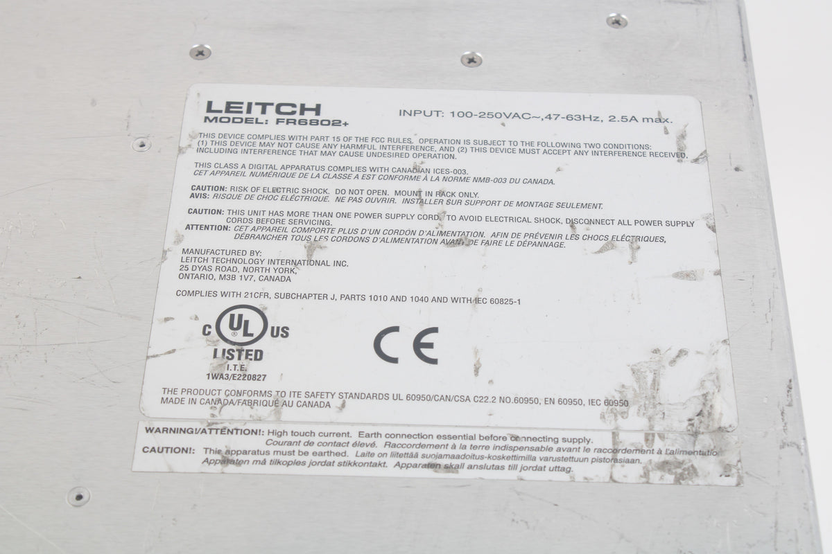Leitch Frame Synchronizer Leitch FR6802+ Modular Frame W/ 3x: VSD6800+ and 1x: 6800+RESC Cards ...