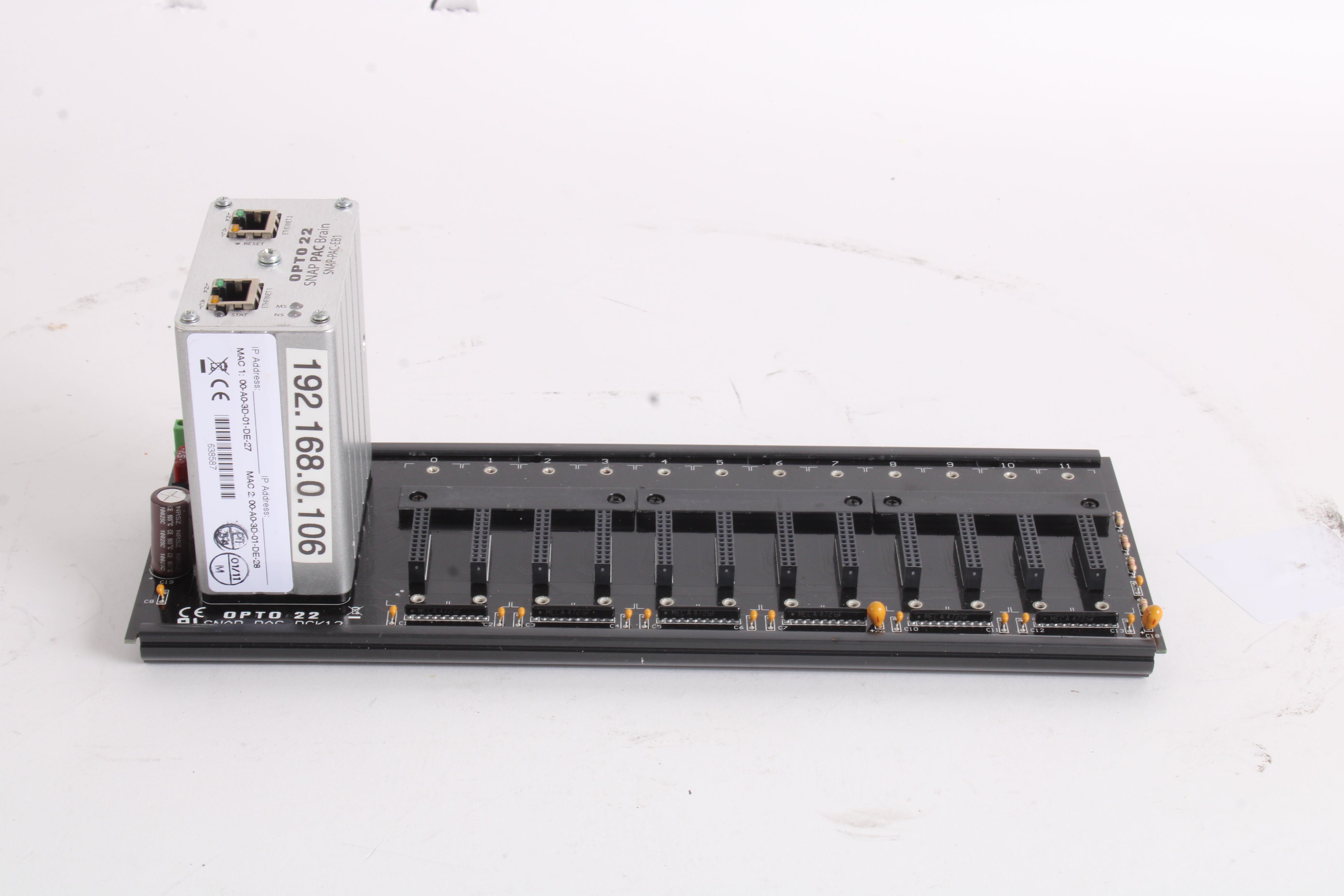 Opto 22 SNAP-PAC-RCK12 12 Slot Chasis W/ SNAP PAC Brain SNAP-PAC-EB1 ...